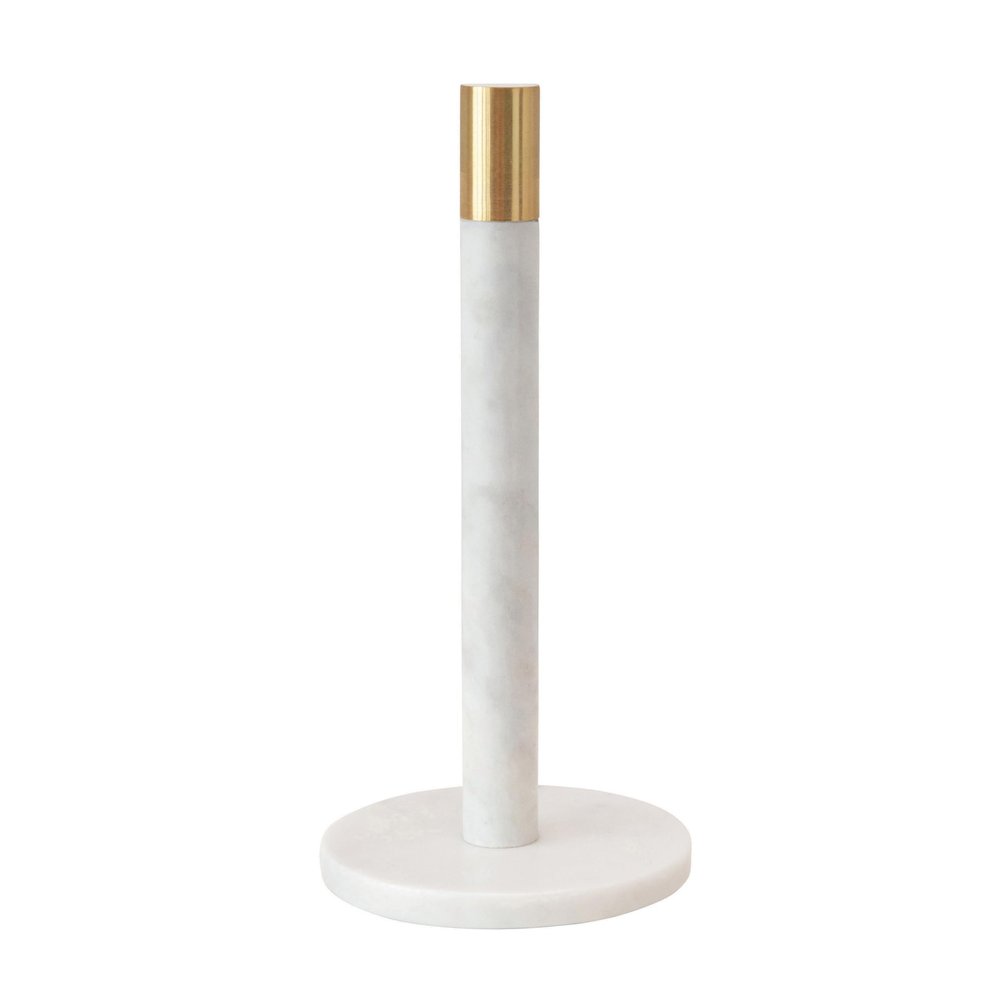 Bloomingville Modern Marble Paper Towel Holder with Brass Accent Band, White