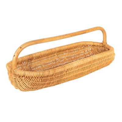 Hand-Woven Rattan Basket with Handle, Natural