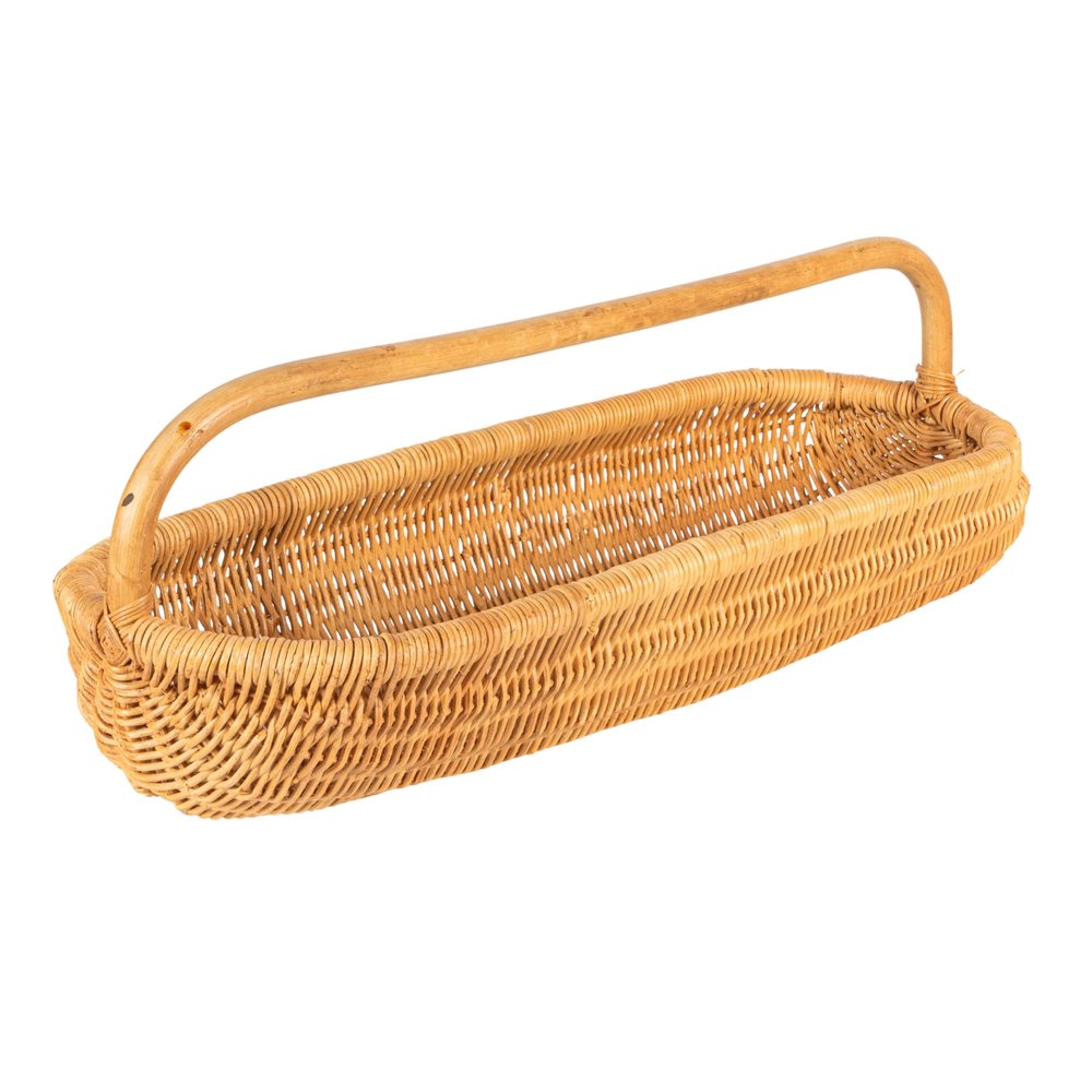 Hand-Woven Rattan Basket with Handle, Natural