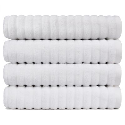 Black & White Brands Brazilian Beach/Pool/Bath Towel - Ultimate Absorbent Luxury XL 36x70 100% Cotton Wave (4 White Towels, Poly Pinstripe)
