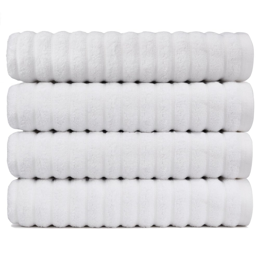 Black & White Brands Brazilian Beach/Pool/Bath Towel - Ultimate Absorbent Luxury XL 36x70 100% Cotton Wave (4 White Towels, Poly Pinstripe)