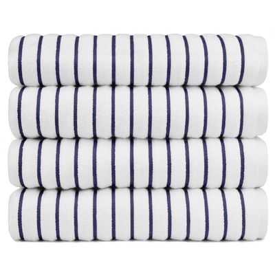 Black & White Brands Brazilian Beach/Pool/Bath Towel - Ultimate Absorbent Luxury XL 36x70 100% Cotton Wave (4 Towels, Navy Poly Pinstripe)