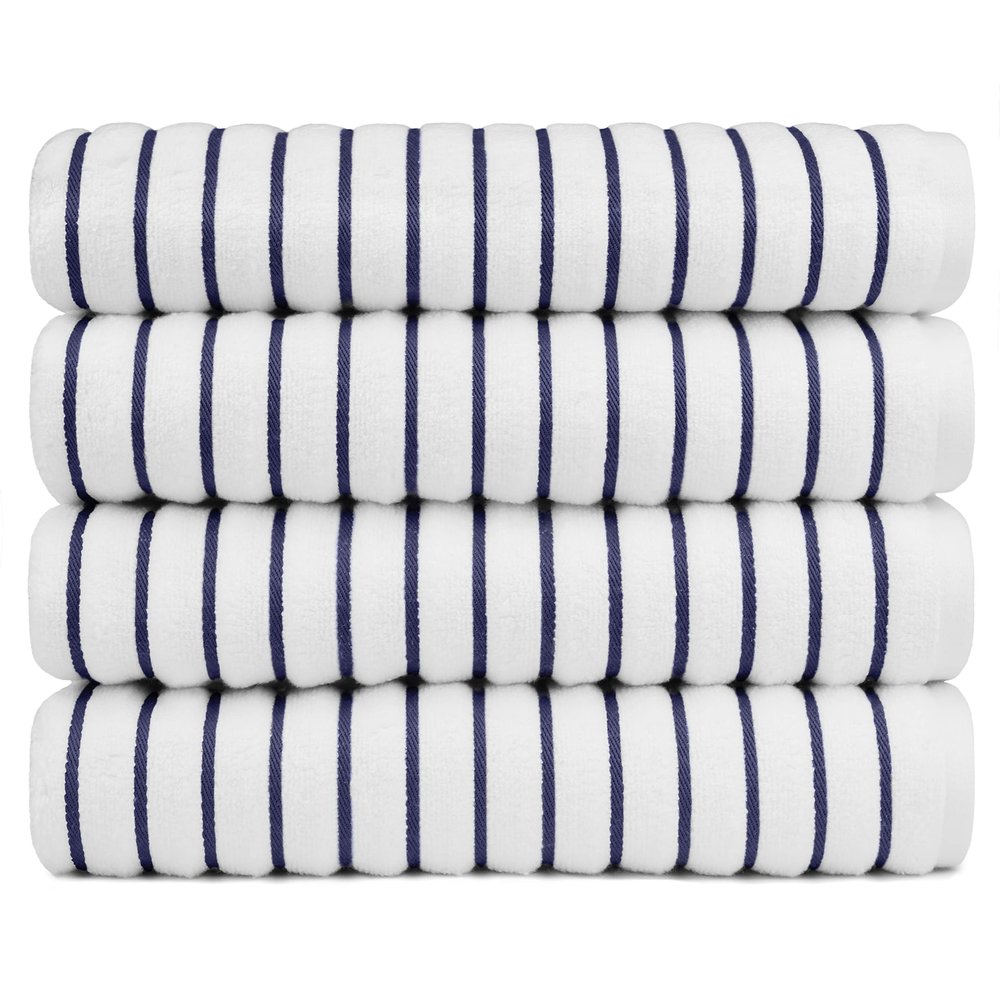 Black & White Brands Brazilian Beach/Pool/Bath Towel - Ultimate Absorbent Luxury XL 36x70 100% Cotton Wave (4 Towels, Navy Poly Pinstripe)