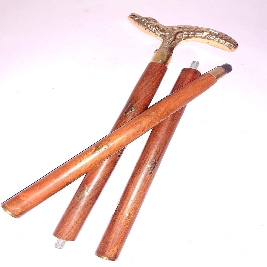 Golden & Brown Antique Brass Beautiful Crocodile Head Handle Walking Handmade Cane Stick for Men and Women