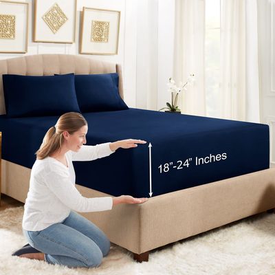 Empyrean Deep Twin XL Fitted Sheets - Extra Deep Pillowcase - 2 Piece Set - Navy Blue