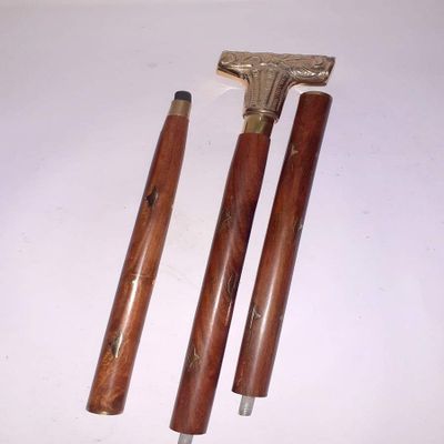 Ganga Nautical Handmade Walking Stick with Brass Designer Handle Wooden Stick Length: 36 to 37" inch (3 Wooden Section)