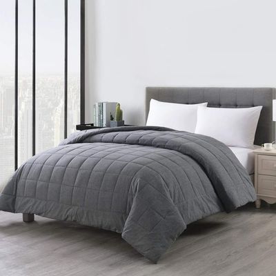 1 Piece Casual Warm Soft Cotton Blanket For Bed, All Season Beautiful Box Quilted Stitched Geometric Textured Solid Color Charcoal Grey Blanket Twin Size, Comfortable Cozy Comfy Durable Washable Decor