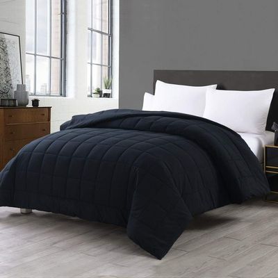 1 Piece Casual Warm Soft Cotton Blanket For Bed | All Season Beautiful Box Quilted Stitched Geometric Textured Solid Color Jade Black Blanket Full/Queen Size - Comfortable Cozy Comfy Durable Washable