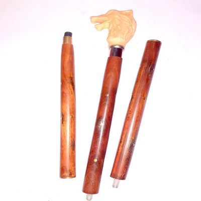 Ganga Nautical New Condition Pink & Black Wolf Head Handle Wooden Walking Stick Cane Wooden Stick Length: 36 to 37" inch (3 Wooden Section)