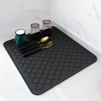 AMOAMI-Dish Drying Mats for Kitchen Counter-Silicone Dish Drying Mat-Kitchen Dish Drying Pad Heat Resistant Mat-Kitchen Gadgets Kitchen Accessories Kitchen Small Appliances(16" x 18", BLACK)