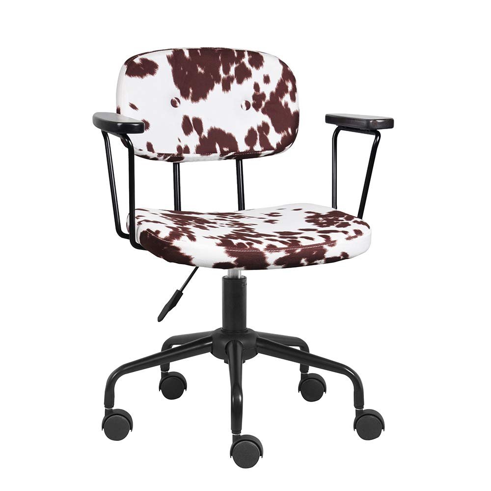 GIA Barnyard Ayrshire Cow Pattern Home Office Task Chair with Arms, Metal, Brown and White