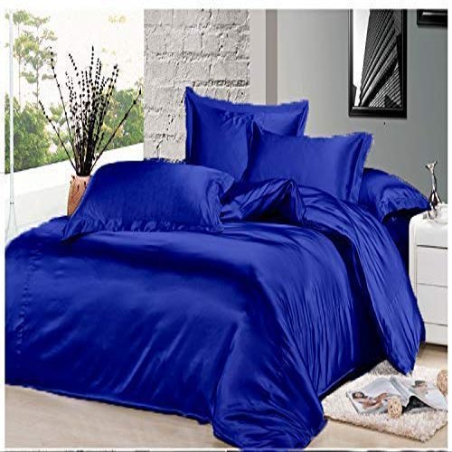 7PCS Premium Satin Duvet Cover Set-1Duvet Cover,1Fitted Sheet 15'',1Flat Sheet,2Pillowshams,2Pillowcases 600 TC Soft Satin Bedding Set Solid Colors Pattern Cal-King/Royal Blue Duvet Cover Set