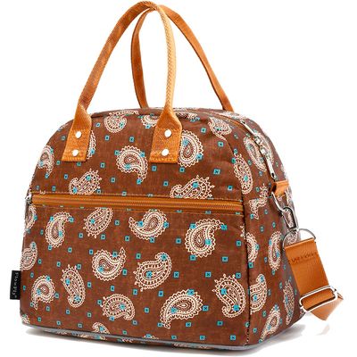 FlowFly Insulated Lunch Bag With Shoulder Strap for Women, Men, and Kids, Large and Reusable, Handle, Freezable Work and School Travel Tote and Meal Prep Organizer,Cashew