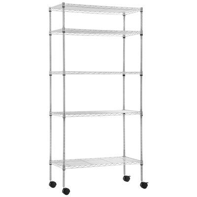 750 LBS Chrome 5 Tier Shelf Wire Shelving Unit - 14"x30"x60" with wheels, NSF Wire Shelf Metal Heavy Duty Rack Height Adjustable Utility for Garage Kitchen Office Commercial Shelving Steel Layer Shelf