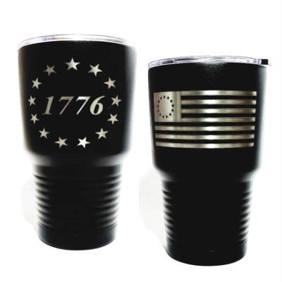 1776 Stars And Flag Engraved on Black Polar Camel 30 oz. Stainless Steel Tumbler