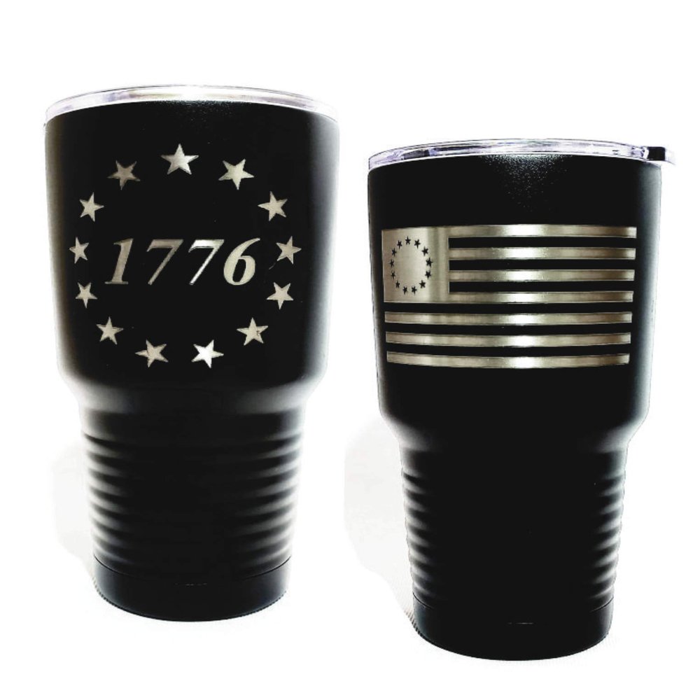 1776 Stars And Flag Engraved on Black Polar Camel 30 oz. Stainless Steel Tumbler