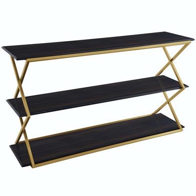 Armen Living Westlake 3-Tier Dark Brown Console Table with Brushed Gold Legs
