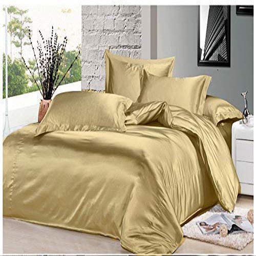 7PCS Premium Satin Duvet Cover Set-1Duvet Cover,1Fitted Sheet 14'',1Flat Sheet,2Pillowshams,2Pillowcases 600 TC Soft Satin Bedding Set Solid Colors Pattern Twin XL/Toupe Duvet Cover Set