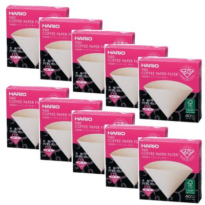 10 X Hario V60 Size 01 40-Count Boxed Coffee Natural Paper Filters, 10 Boxed Value Set (Total of 400 Sheets)