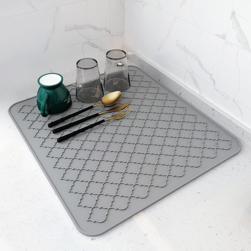 AMOAMI-Dish Drying Mats for Kitchen Counter-Silicone Dish Drying Mat-Kitchen Dish Drying Pad Heat Resistant Mat-Kitchen Gadgets Kitchen Accessories Kitchen Small Appliances(16" x 18", GREY)