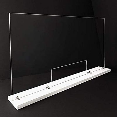 Large Acrylic Divider w/White Painted Base 46" W x 24" H (with 12" x 8" window) - 1/8" acrylic