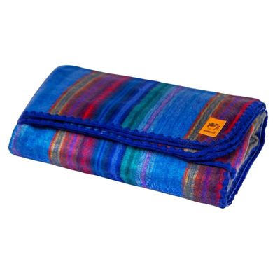 ALPAKITAS Alpaca Wool Blanket Throw | Large, Beautiful, Warm, Stripes | 64 x 45 inches | Ultra-Soft, Hypoallergenic and Breathable | Non-Itchy or Scratchy (Blue and Purple)