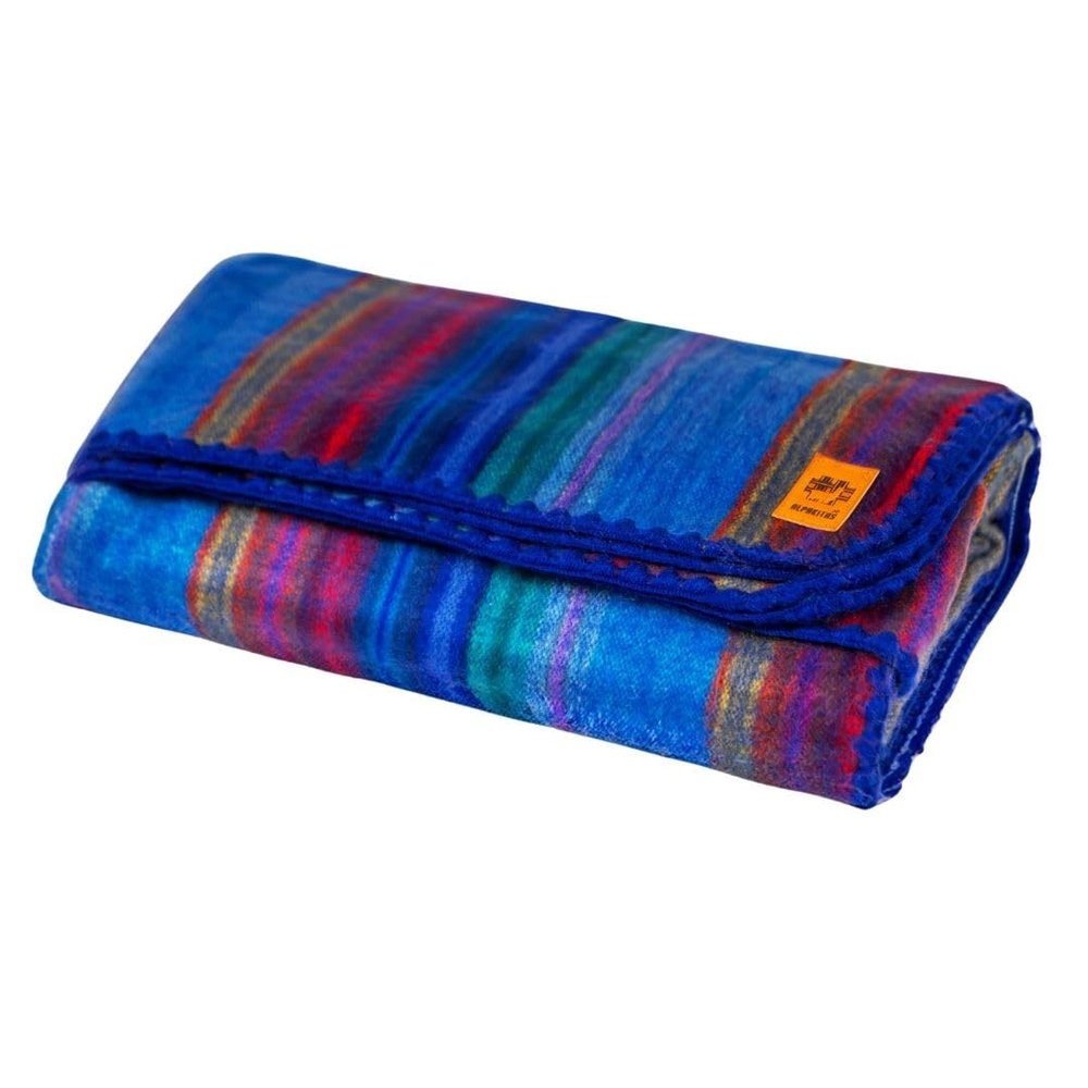ALPAKITAS Alpaca Wool Blanket Throw | Large, Beautiful, Warm, Stripes | 64 x 45 inches | Ultra-Soft, Hypoallergenic and Breathable | Non-Itchy or Scratchy (Blue and Purple)