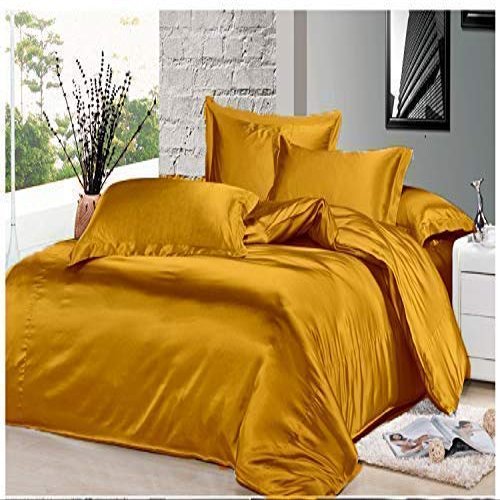 7PCS Premium Satin Duvet Cover Set-1Duvet Cover,1Fitted Sheet 15'',1Flat Sheet,2Pillowshams,2Pillowcases 600 TC Soft Satin Bedding Set Solid Colors Pattern Twin XL/Gold Duvet Cover Set