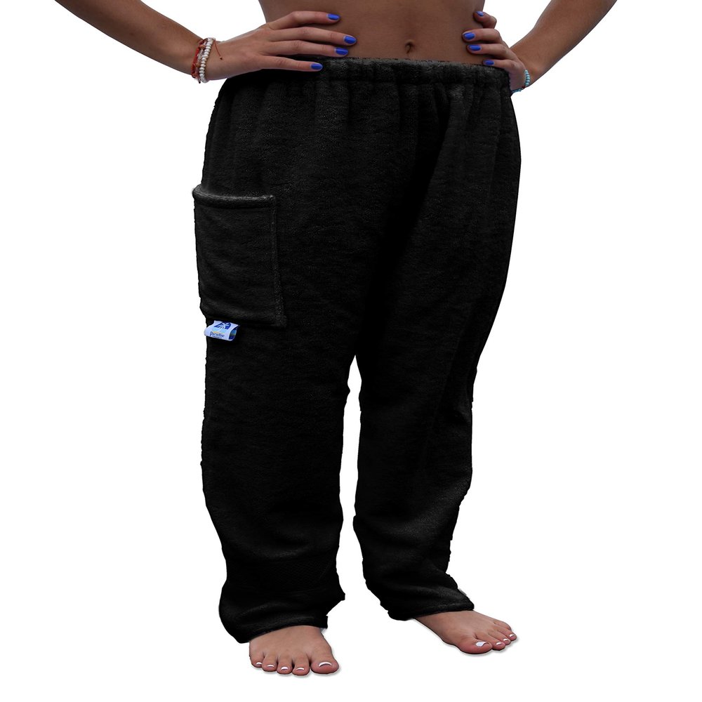 Paradise Towelwear Co. Towel Pants for Swimmers  Cotton Terry Towel Pants  Beach Coverup  Resort Wear  Swim wear Black - Size Adult Medium