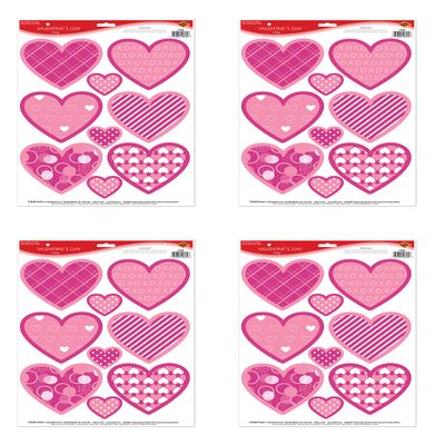Beistle Valentine's Day 36 Hearts Peel 'N Place, 4 Sheets, Removable Heart Stickers for V-Day Decorations, Red and Pink Love Heart Decals for Walls and Glass, 12 x17/Sheet