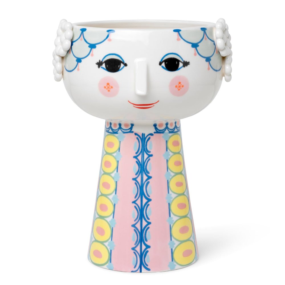 Bjorn Wiinblad Eva Vase, Pink and Blue, 9.1" H x 6.9" D, Gift Box Included