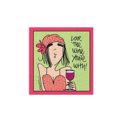 Design Design 624-10051 Love The Wine You're With Beverage Napkin, Multicolor