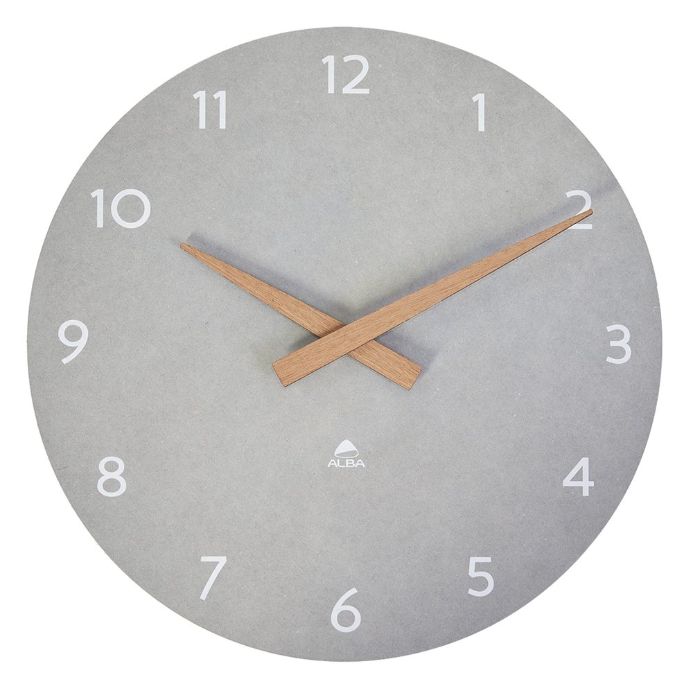 Alba Wall Clock  Wood  Quartz  Silent  Precious  Modern Look and Purity  Grey