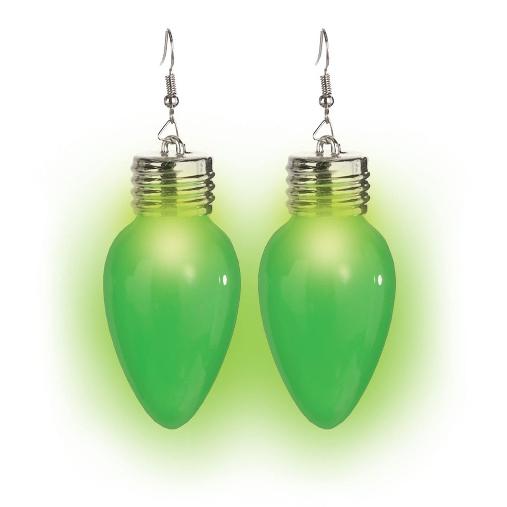Green Light-Up Bulb Earrings | 2 1/4" | 1 Pair