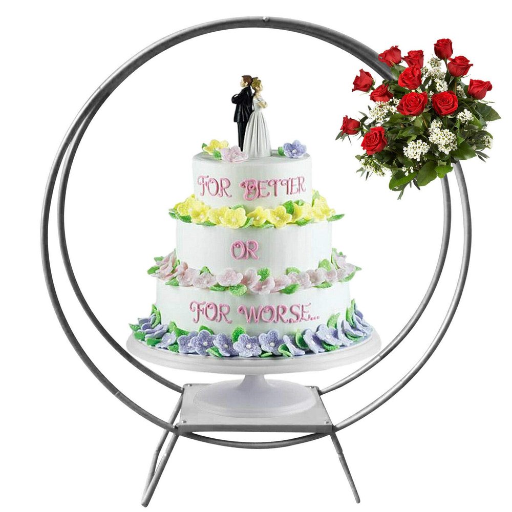 80 CM/31.5" H Double Ring Cake Stand, Flower Stand Floral Hoop Cake Stand Cake Arch Rack, Round Backdrop Frame Stand, for Wedding Birthday Party Supplies Event Party Background Decoration (Silver)