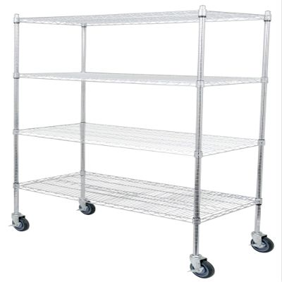 Regal Altair 14" Deep x 24" Wide x 92" High 4 Tier Chrome Wire Shelving Kit with 5" Wheels | NSF Commercial Storage Rack Unit