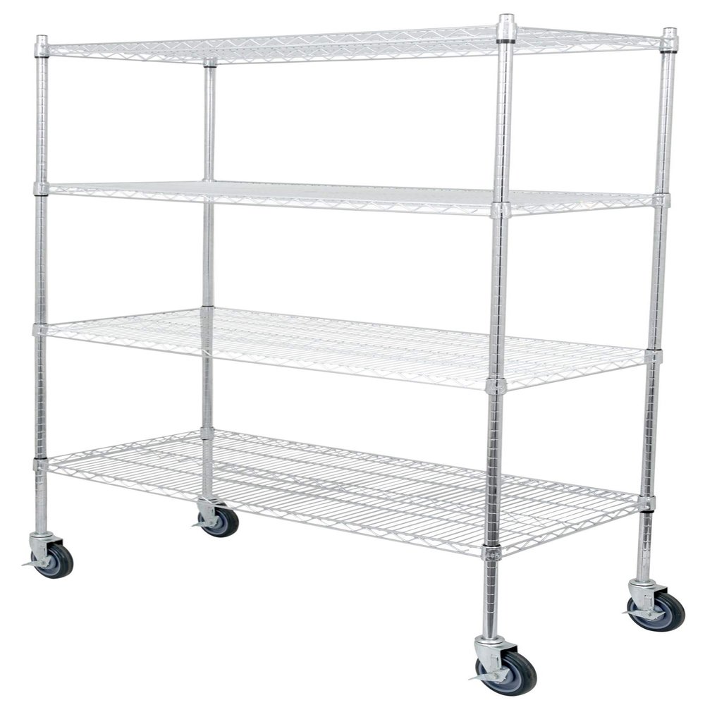 Regal Altair 14" Deep x 24" Wide x 92" High 4 Tier Chrome Wire Shelving Kit with 5" Wheels | NSF Commercial Storage Rack Unit