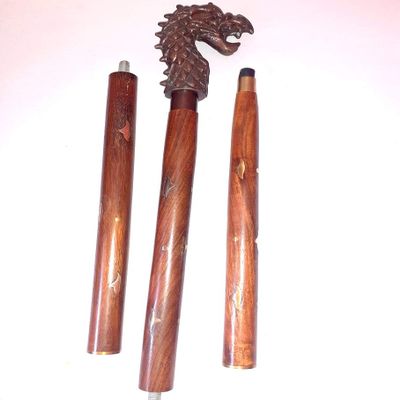 Ganga Nautical Brown Antique Handmade Dragon Walking Cane Dragon Head Handle Wooden Walking Wood, Aluminum Stick