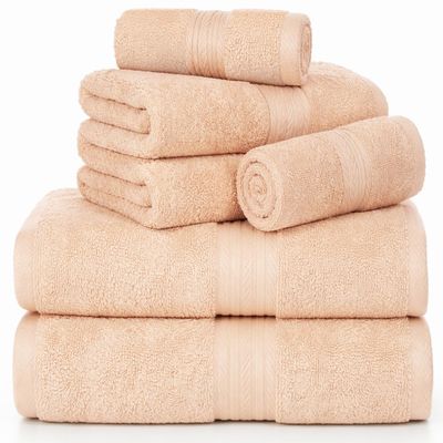 Ample Decor 100% Cotton 6 Piece Bathroom Towels Set, 2 Bath Towels, 2 Hand Towels, 2 Washcloths, Quick Drying - Beige Towel Sets