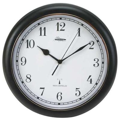 12 1/8 in Round Arabic Wall Clock, Black Plastic Frame-Each
