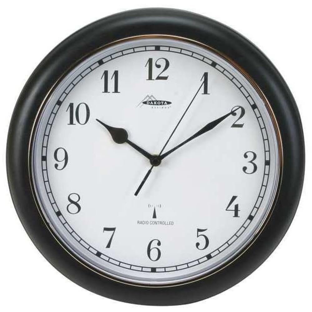 12 1/8 in Round Arabic Wall Clock, Black Plastic Frame-Each
