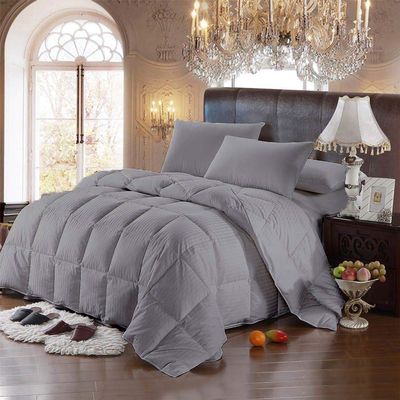 1 Piece Striped Comforter with 2 Pillow Cases,100% Cotton 500 GSM Oversized Queen Size Buffy with Corner Tabs, Winter Warm Fluffy and Soft Box Stitched Comforter Set (3 PC - Silver(Striped))