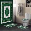 Classic Shamrock Clover Design St. Patrick's Day Non-Slip Shower Curtain Set with Rugs,Toilet Lid Cover Bath Mat and Shower Curtain with 12 Hooks,4Pcs Durable Washable Bathroom Shower Curtain Set view 2