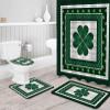 Classic Shamrock Clover Design St. Patrick's Day Non-Slip Shower Curtain Set with Rugs,Toilet Lid Cover Bath Mat and Shower Curtain with 12 Hooks,4Pcs Durable Washable Bathroom Shower Curtain Set view 3