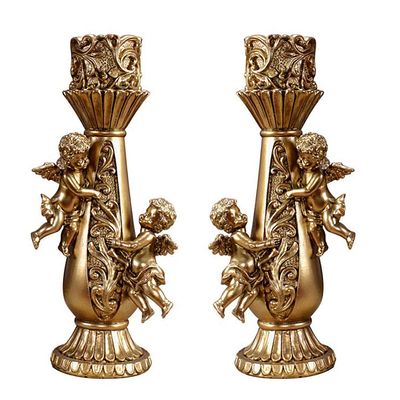 Gold Angel Candle Holders Set of 2 Romantic Candlesticks Handicraft Decoration, for Home Church Baptism Fireplace Bar Wedding Ornaments Housewarming Gift
