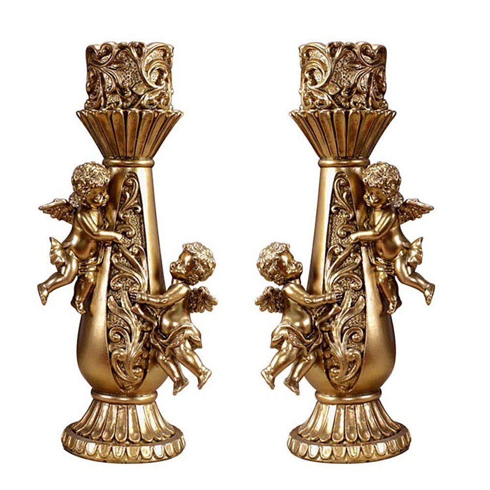 Gold Angel Candle Holders Set of 2 Romantic Candlesticks Handicraft Decoration, for Home Church Baptism Fireplace Bar Wedding Ornaments Housewarming Gift
