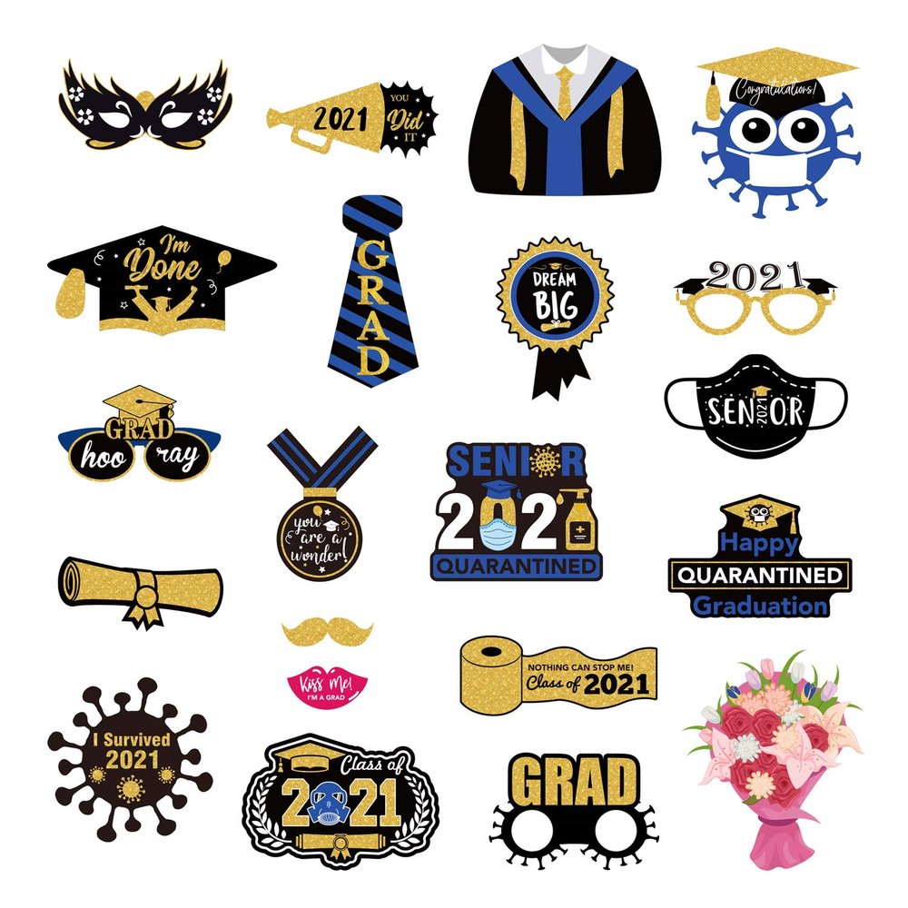 2021 Graduation Photo Props - Class Of 2021 Graduation Grad Party Masks Decorations Supplies for Boys Girls, Glitter Graduation Photobooth Props by ACXOP (21)