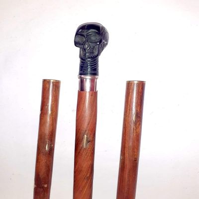 Ganga Nautical New Condition Black Walking Handmade Walking Cane Stick with Antique Plastic and Wooden Skull