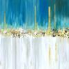 Americanflat 71x74 Modern Batik Shower Curtain - Water-Resistant Long Shower Curtain with Durable Metal Grommets and 12 Hooks - 100% Polyester - Teal Blue, Ivory, Gold and Greige view 2