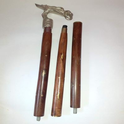 Ganga Nautical Silver Brown Handmade Dragon Walking Cane Dragon Head Handle Wooden Walking Wood, Aluminium Stick Walking Cane
